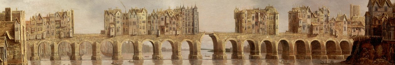 1632 के तेल चित्रकला पर ओल्ड लंदन ब्रिज का विस्तार लंदन ब्रिज का दृश्य द्वारा क्लाउड डी जोंग