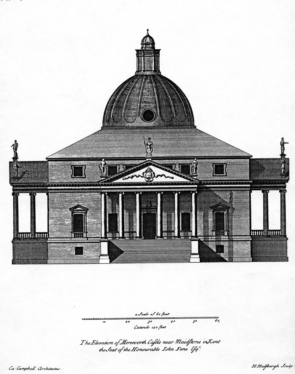 एच। हुल्सबर्ग द्वारा उत्कीर्ण मेरवोरथ कैसल की ऊँचाई, c.1722-24 द्वारा कॉलन कैंपबेल