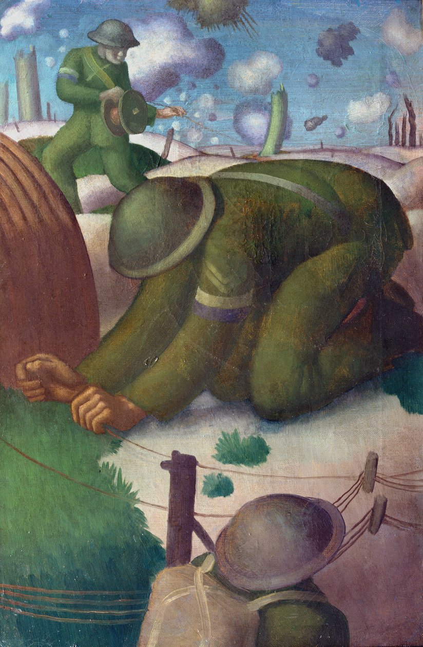 टेलीफोन के तार बिछाना, c.1919 द्वारा कॉलिन अनविन गिल