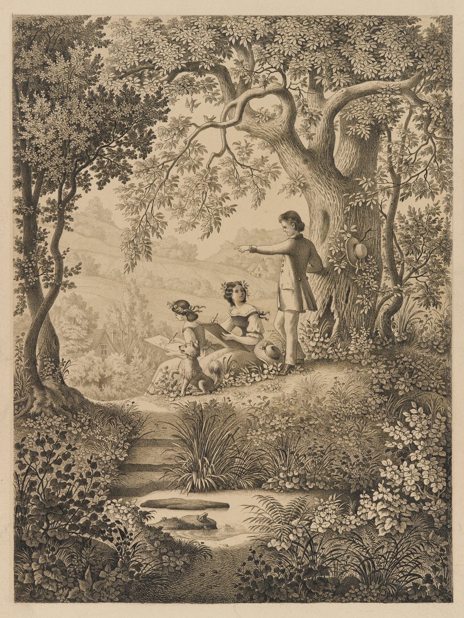 एक ड्राइंग पाठ, 1865 (मोटी क्रीम चिकनी पोंछे कागज पर काली स्याही) द्वारा कॉन्स्टेंटाइन हर्ट्ज़बर्ग
