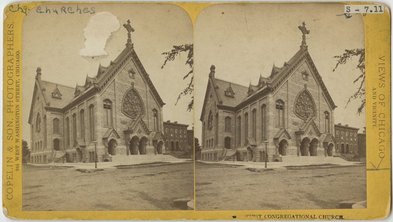 फर्स्ट कम्प्रैगेशनल चर्च, शिकागो की सी। 1870 (कार्ड माउंट पर बीडब्ल्यू फोटो) द्वारा कोपेलिन और हाइन कोपेलिन और हाइन