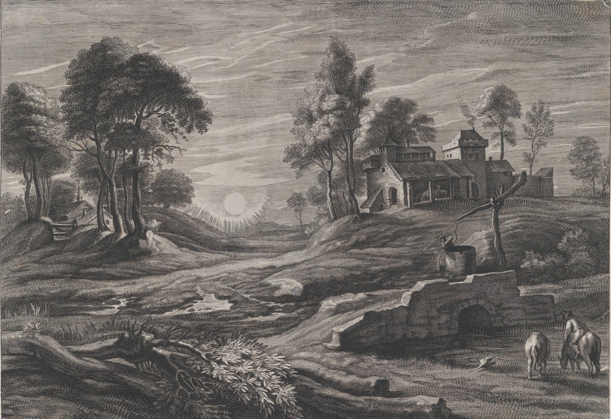 ड्रॉ-वेल के साथ लैंडस्केप, 1638-60। द्वारा कॉर्नेलिस गाले I.