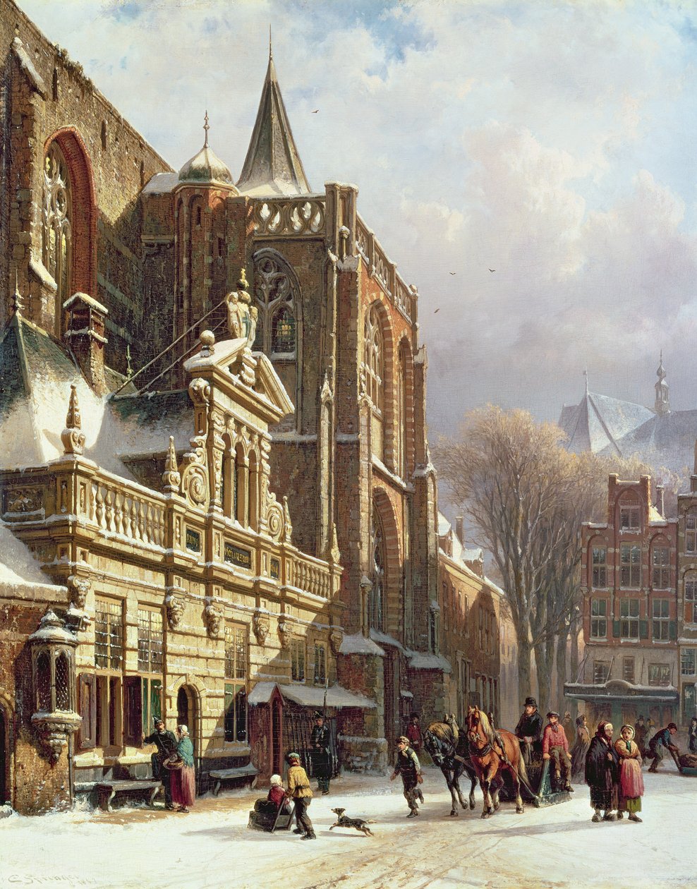 Hoofdwacht और Grote Kerk, Zwolle का दृश्य द्वारा कॉर्नेलिस स्प्रिंगर