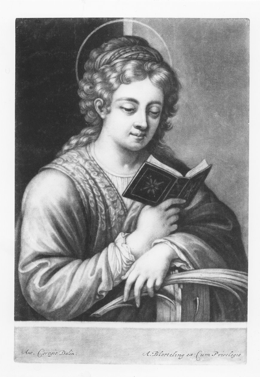 सेंट कैथरीन, अब्राहम ब्लोटेलिंग (1640-90) 1684 द्वारा उत्कीर्ण द्वारा एंटोनियो दा कोरेगियो