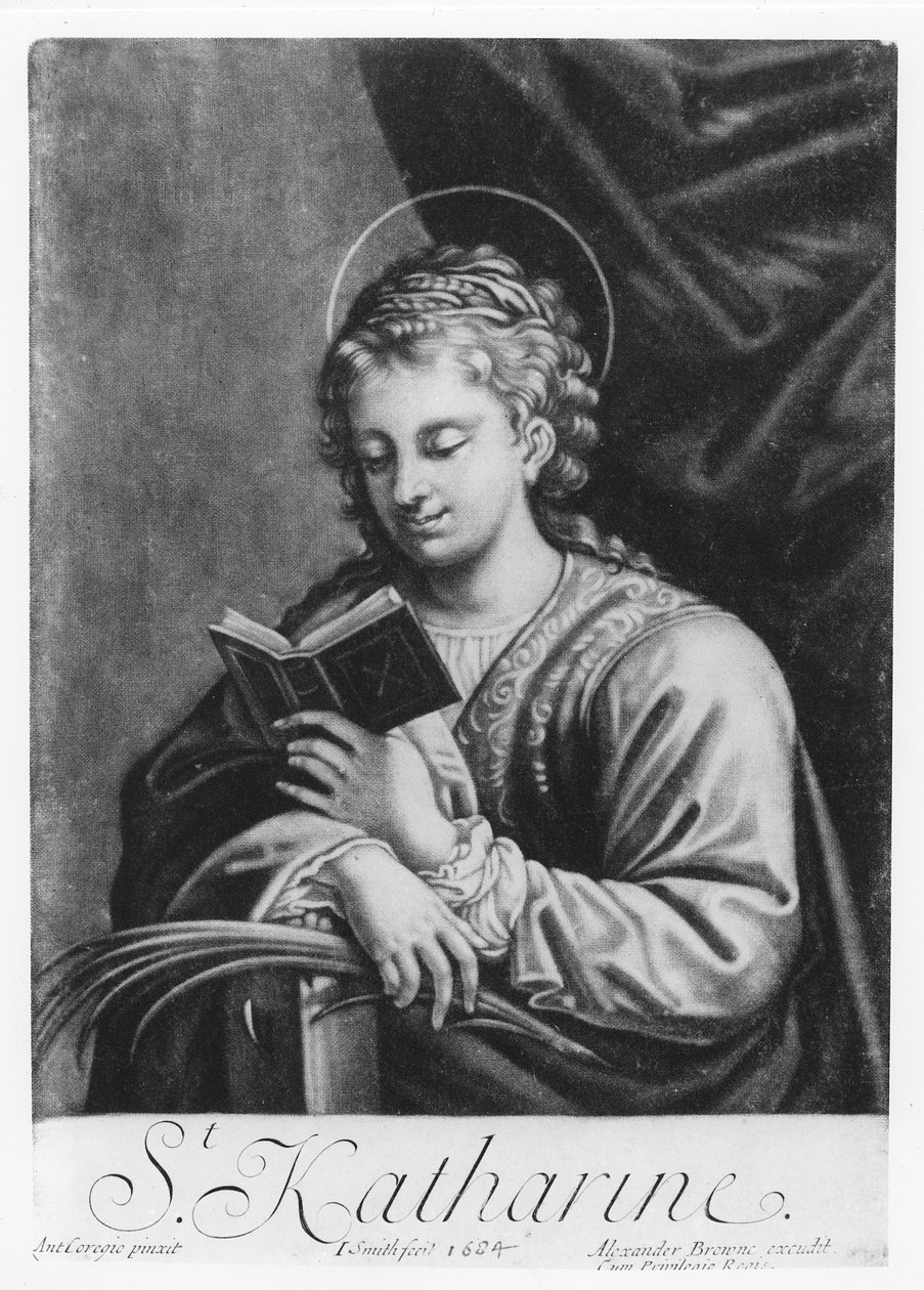 जॉन स्मिथ द्वारा उत्कीर्ण सेंट कैथरीन (c.1652-1742) द्वारा एंटोनियो दा कोरेगियो