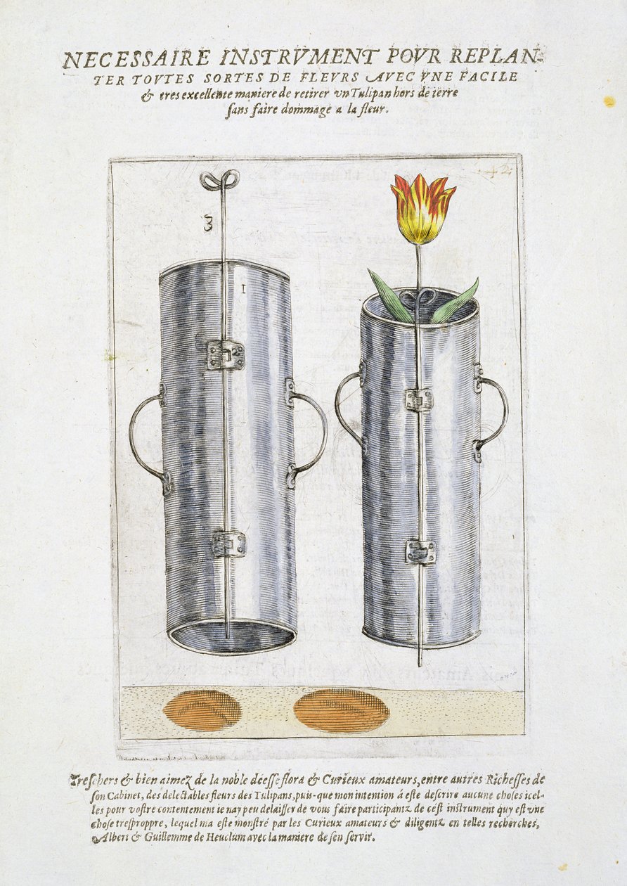&39;हॉर्टस फ्लोरिडस&39; से फूलों के पुन: रोपण के लिए उपकरण, 1614-15 प्रकाशित द्वारा क्रिस्पिन योक