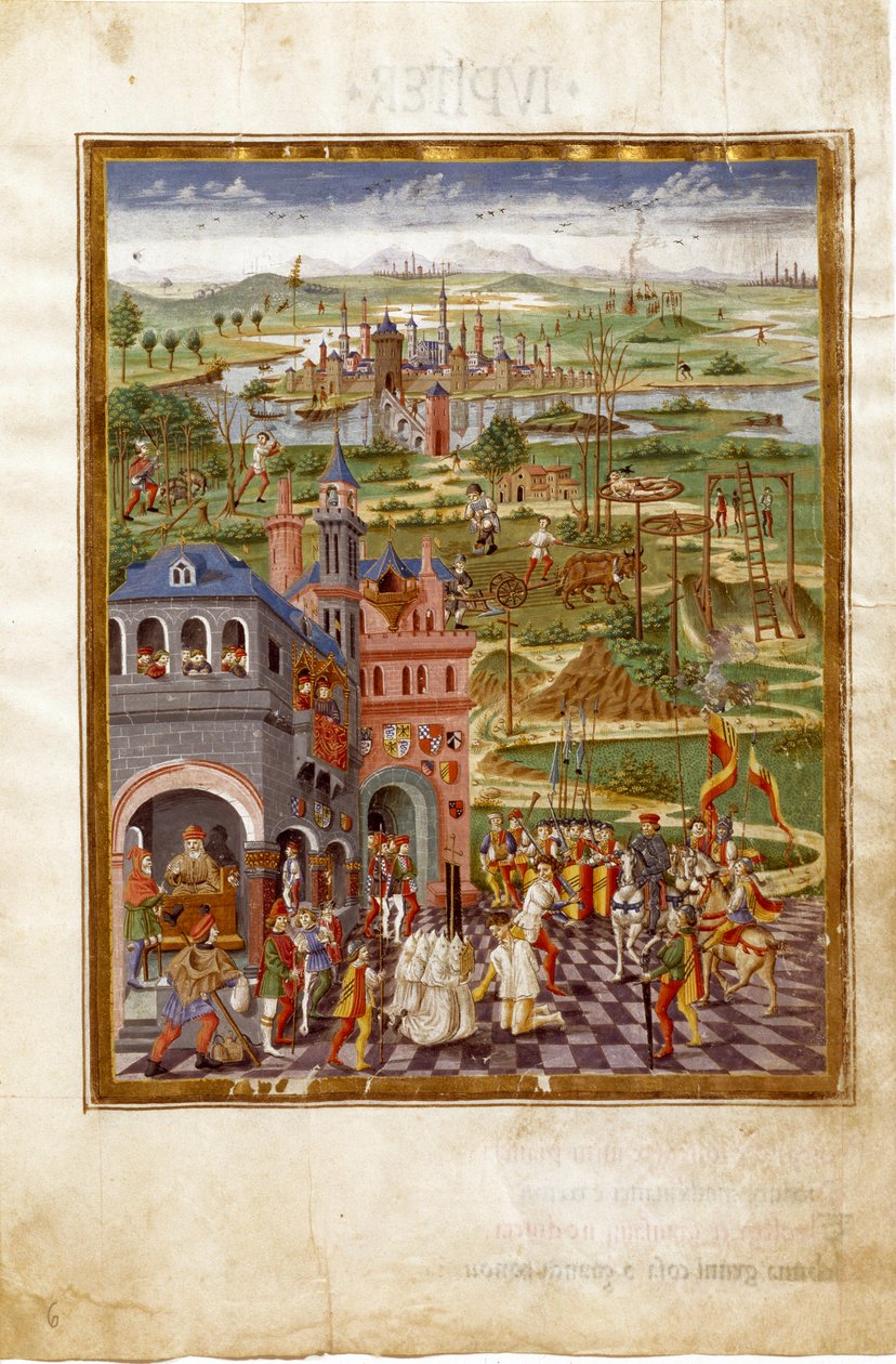 मध्ययुगीन शहर में यातना और सजा का दृश्य। शनि का प्रभाव (लघु, c.1470) द्वारा क्रिस्टोफोरो डी प्रेडिस