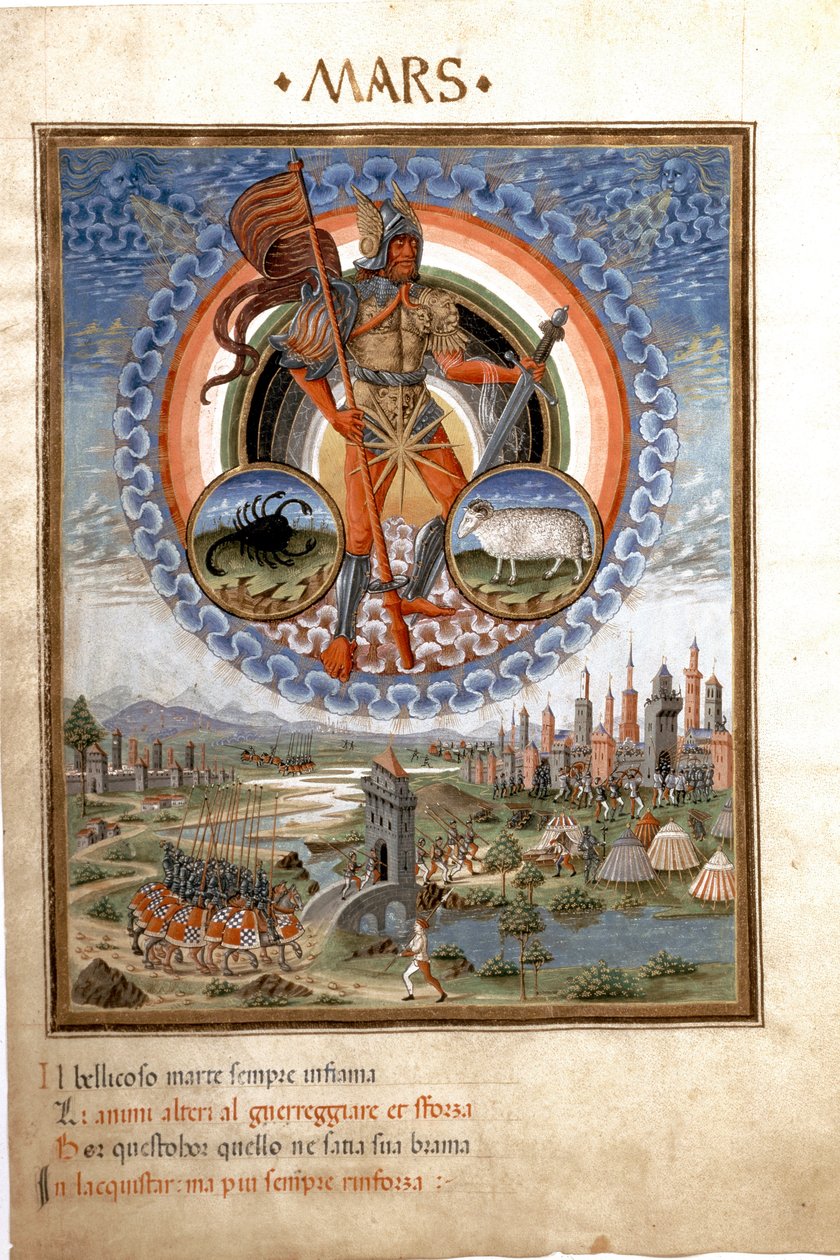 मंगल बिच्छू और बेलियर राशियों के साथ युद्ध के दृश्य। (लघु, सी.1470) द्वारा क्रिस्टोफोरो डी प्रेडिस