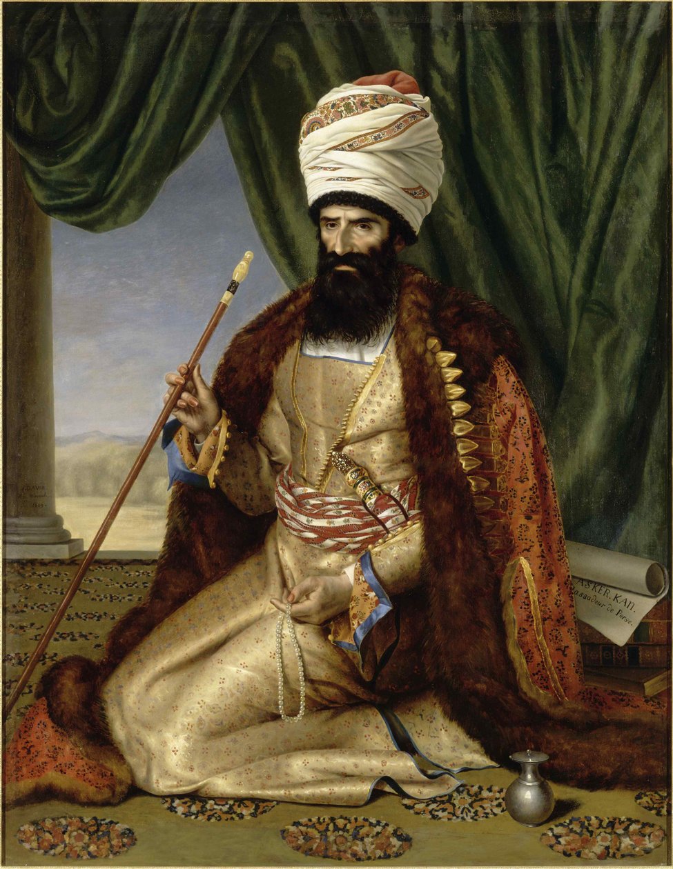 1808, 1809 में पेरिस में फारस के राजदूत आस्कर खान का चित्र। द्वारा सेसरीन हेनरीट डेविन मिरवॉल्ट