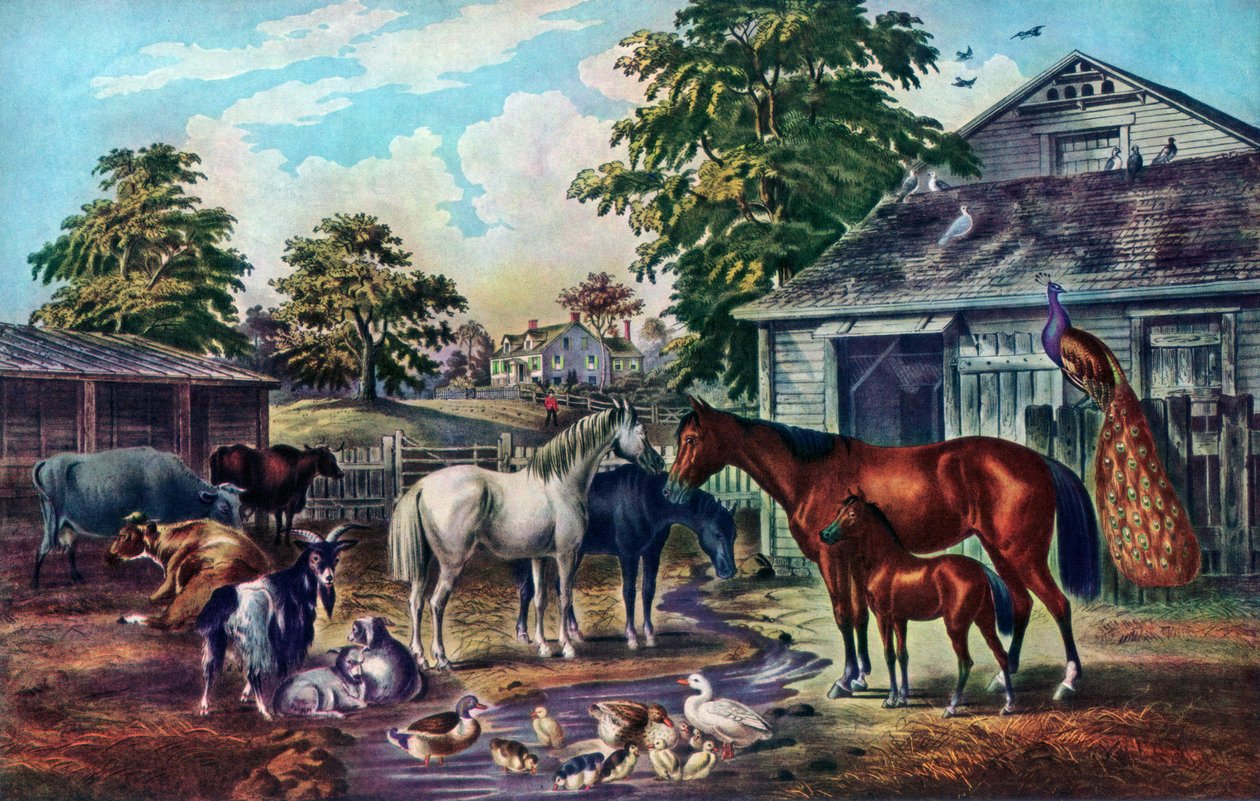सुबह, 1857 में अमेरिकी फार्म यार्ड द्वारा कैरियर और Ives