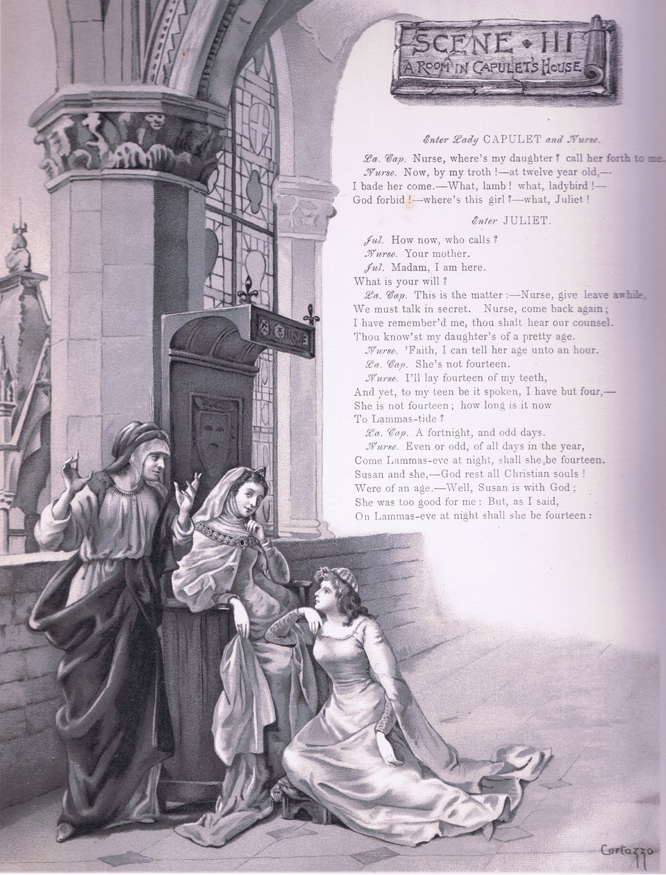 Capulets house में एक कमरा, Romeo और Juliet से चित्रण, द्वारा कर्टाज़ोज़ कर्टाज़ोज़