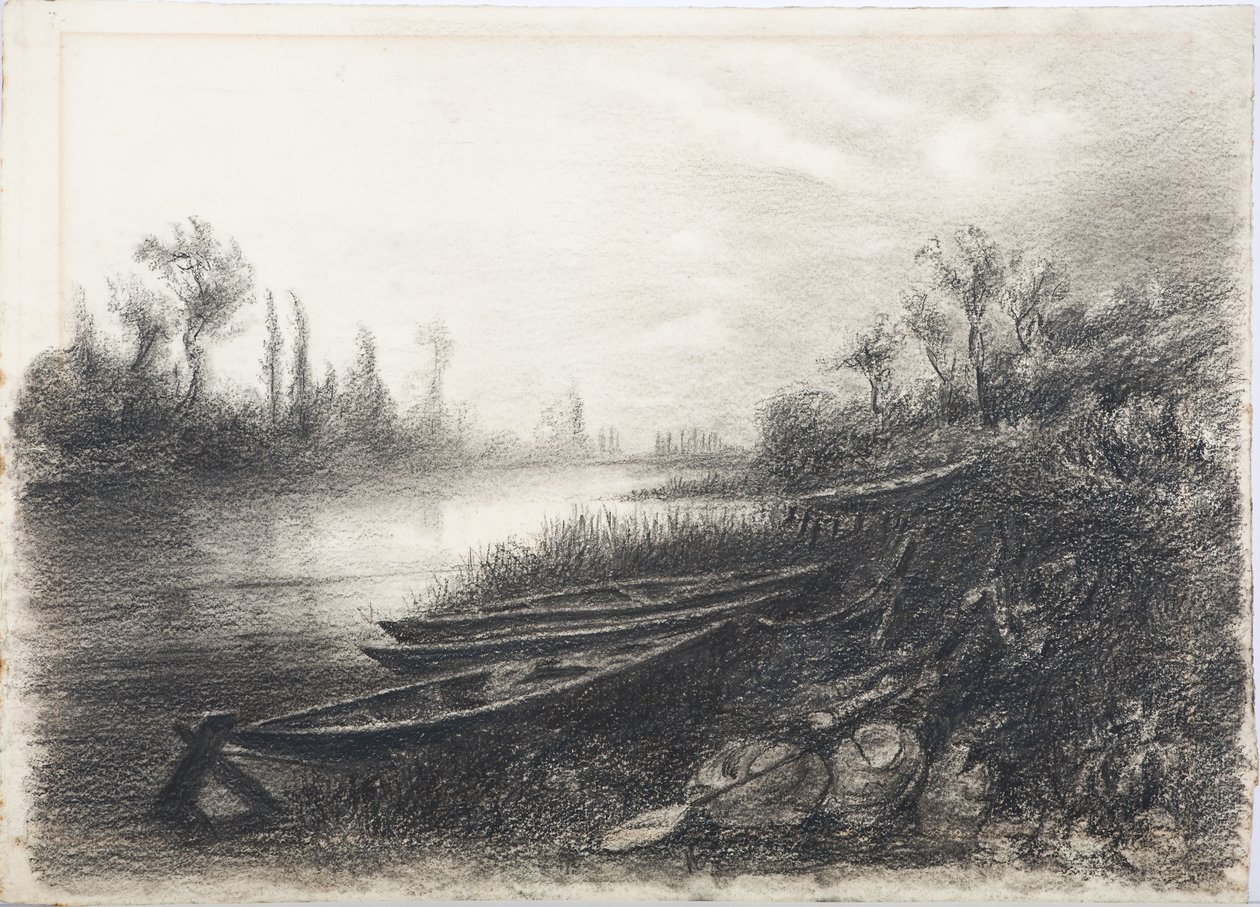 नावों के साथ नदी दृश्य, c.1916 (कागज पर लकड़ी का कोयला) द्वारा डैनियल ओलिवर