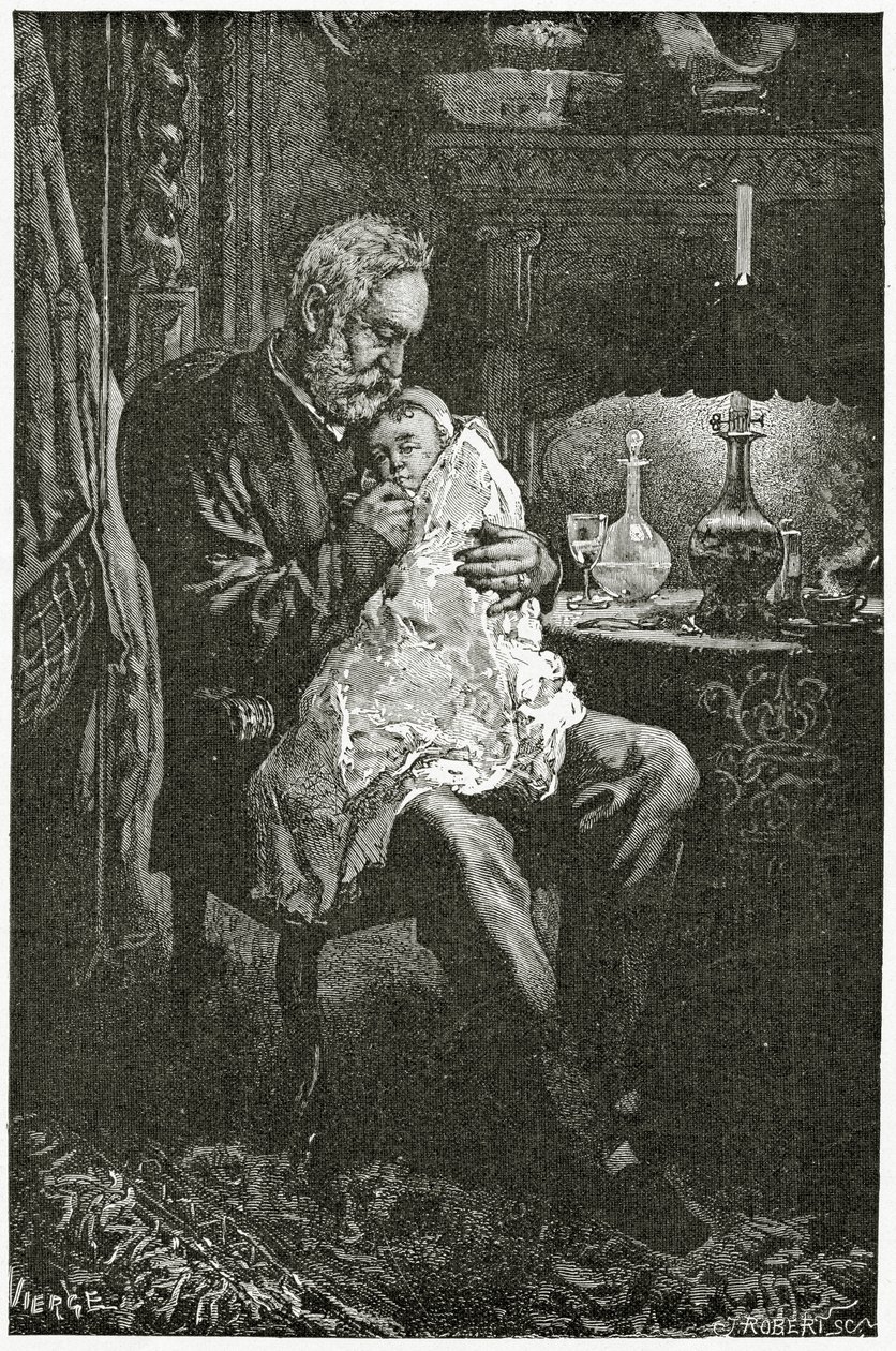 बीमार बच्चे, 19 वीं सदी (बीडब्ल्यू उत्कीर्णन) द्वारा डैनियल Urrabieta Vierge