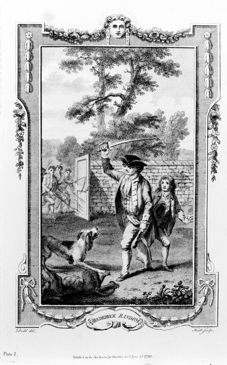 रॉड्रिक रैंडम के चाचा पर कुत्तों द्वारा हमला किया जाता है, जेम्स हीथ द्वारा उत्कीर्ण टोबियास स्मोलेट द्वारा &39;रोडरिक रैंडम&39; का चित्र द्वारा डैनियल डोड