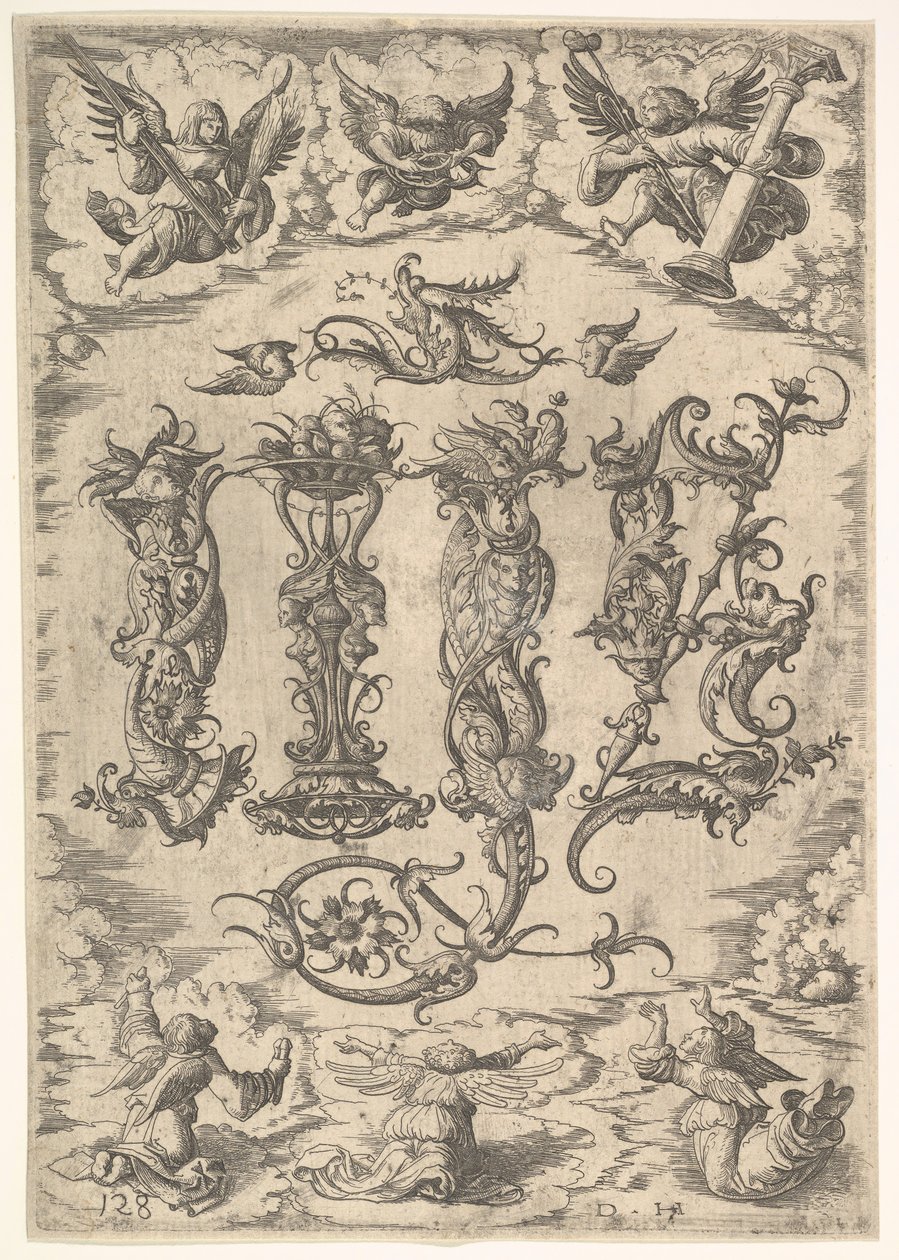 IHS मोनोग्राम सिक्स एंजल्स से घिरा, ca. 1485-1536। द्वारा डेनियल होफ़र