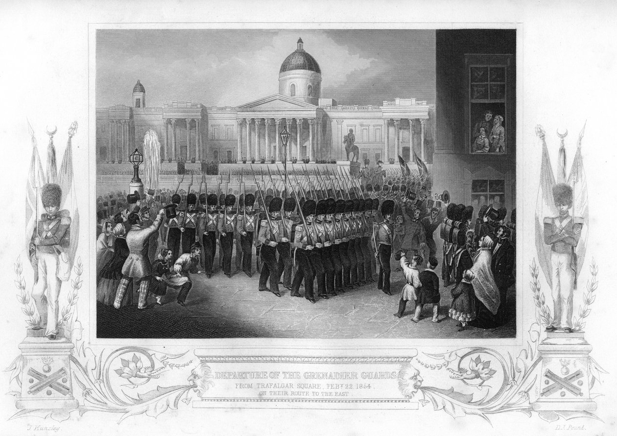 ग्रेनेडियर गार्ड्स, ट्राफलगर स्क्वायर, लंदन, 1854 1857 का प्रस्थान। द्वारा डैनियल जॉन पाउंड