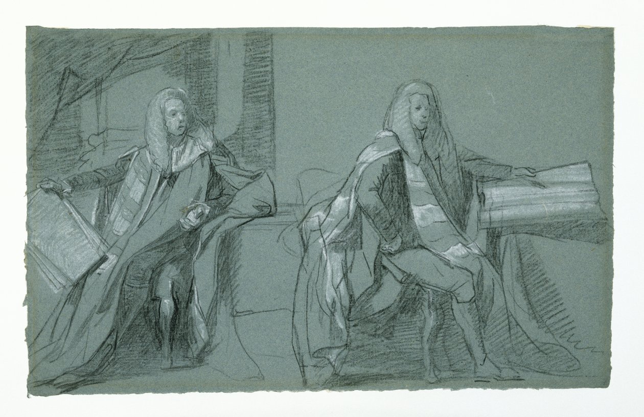 विलियम मरे के लिए अध्ययन, मैन्सफील्ड का पहला अर्ल, 1782-1783 (नीले-ग्रे पेपर पर ग्रेफाइट और काले और सफेद चाक) द्वारा डैनियल मायटेंस
