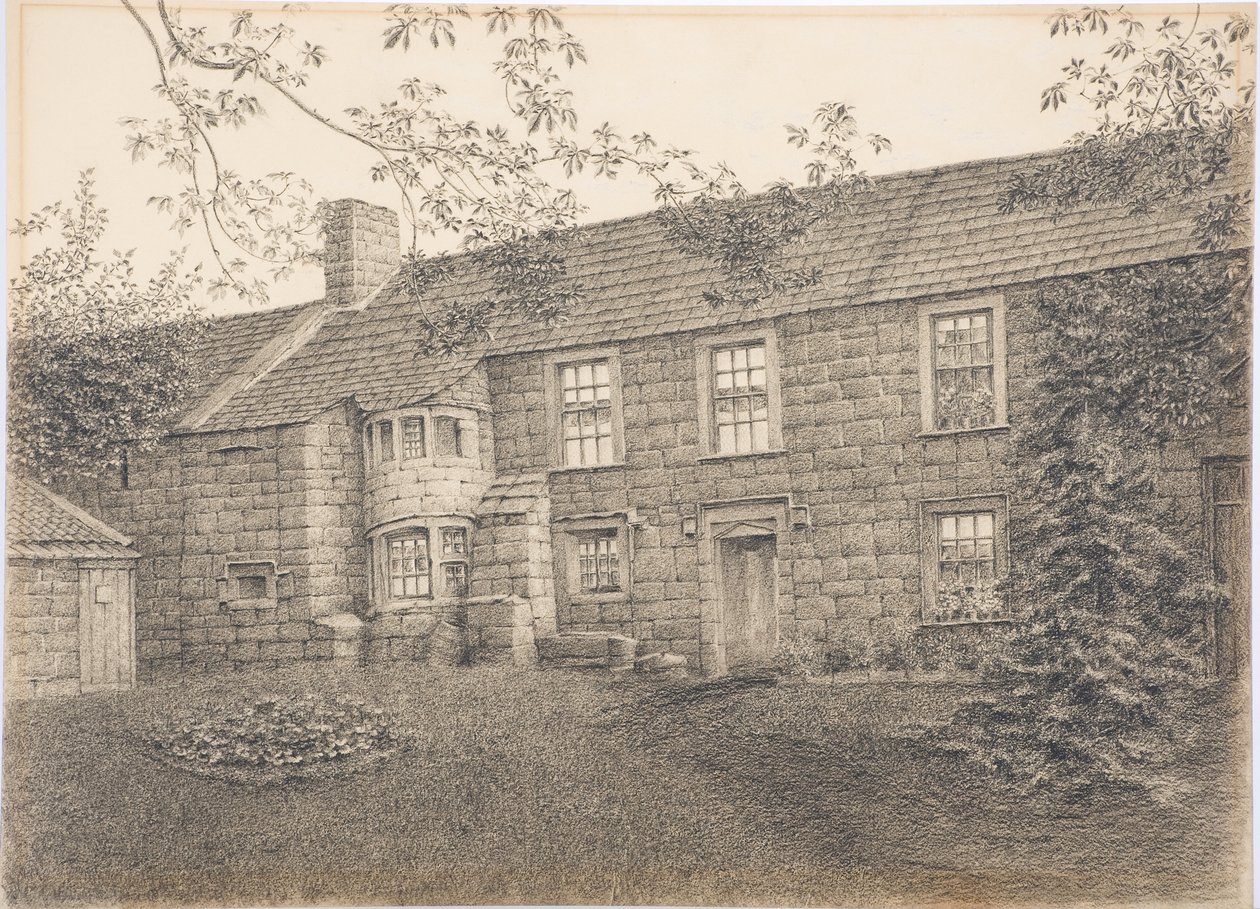 कॉर्बी, नॉर्थम्बरलैंड में पुराना घर, c.1916 (कार्ड पर कोयला) द्वारा डैनियल ओलिवर