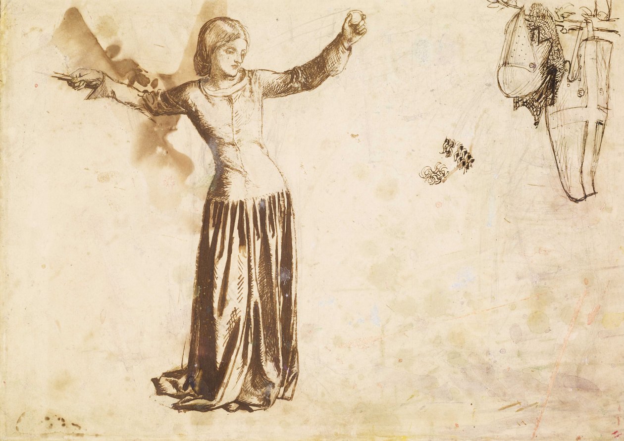 1857 में पवित्र कंघी बनानेवाले की रेती पर लॉन्सलॉट, स्टडी फॉर ग्निएवर द्वारा डांटे गेब्रियल चार्ल्स रोसेटी
