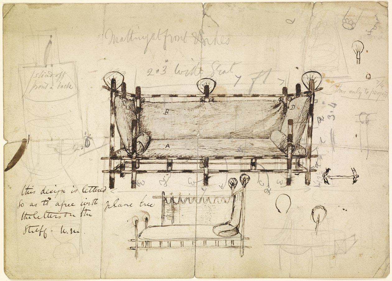 सोफा के लिए दो डिज़ाइन, c.1861-62 द्वारा डांटे गेब्रियल चार्ल्स रोसेटी
