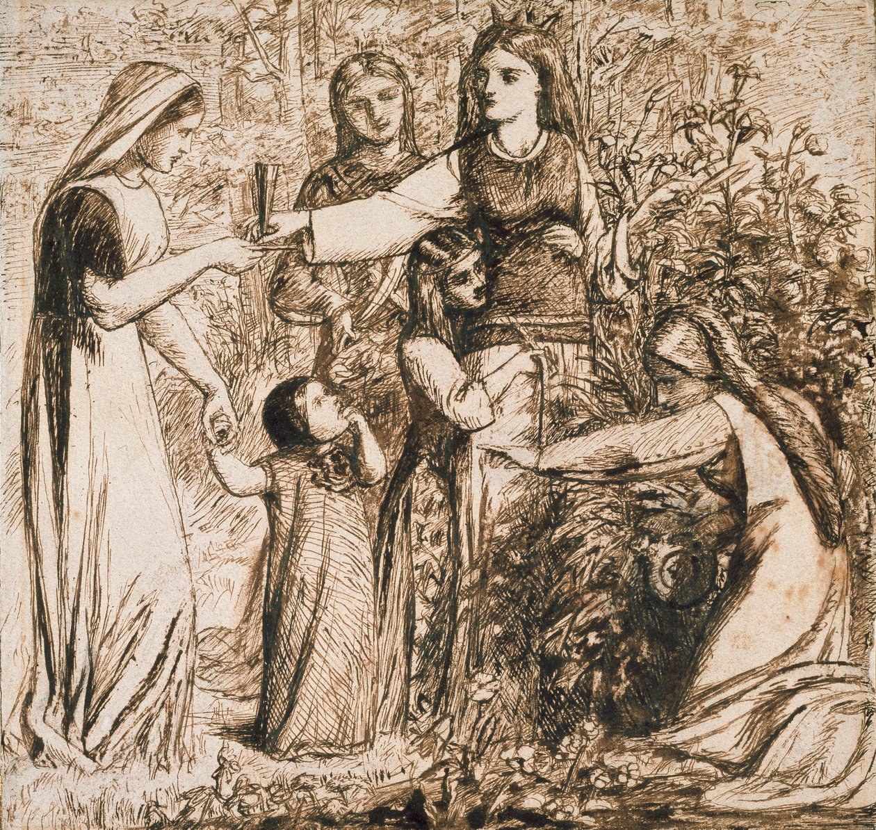 दांते का मटिल्डा फूल इकट्ठा करने का विजन, c1855 द्वारा डांटे गेब्रियल रॉसेटी