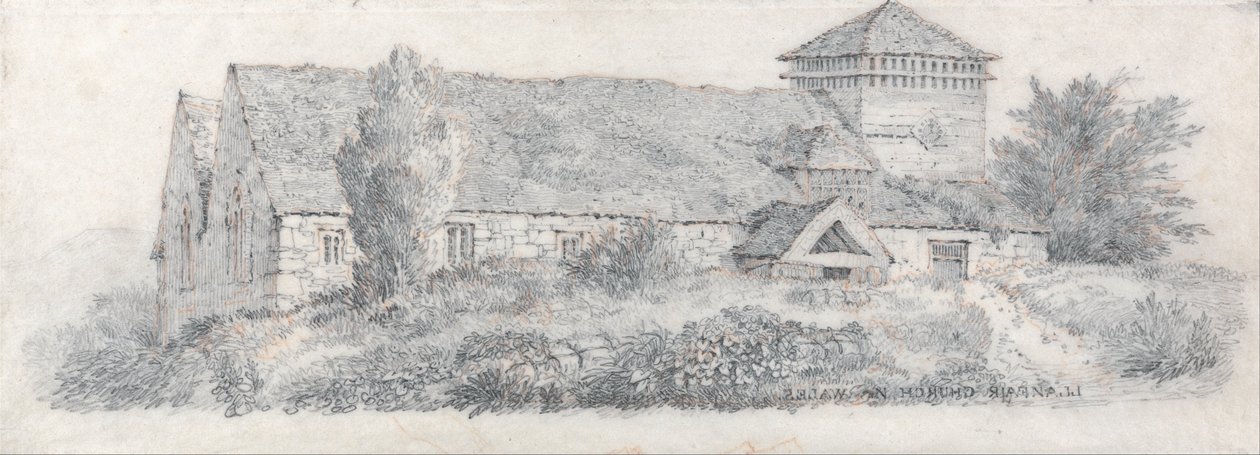 लल्नफेयर चर्च, नॉर्थ वेल्स फॉर ए ट्रीटीज़ ऑन ए ट्रीटिक्स ऑन लैंडस्केप पेंटिंग एंड इफेक्ट्स इन वाटर कलर्स द्वारा डेविड कॉक्स