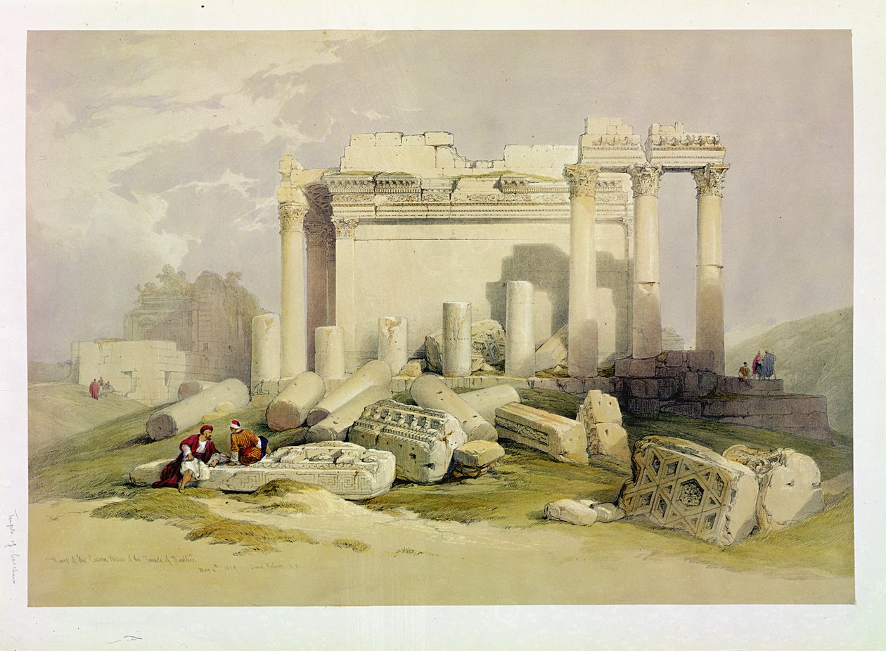 बाल्बेक के मंदिर के पूर्वी पोर्टिको के खंडहर, 6 मई 1839, लुई होघे (1806-85) पब द्वारा उत्कीर्ण &39;द होली लैंड&39; के खंड II से प्लेट 83 1843 द्वारा डेविड रॉबर्ट्स