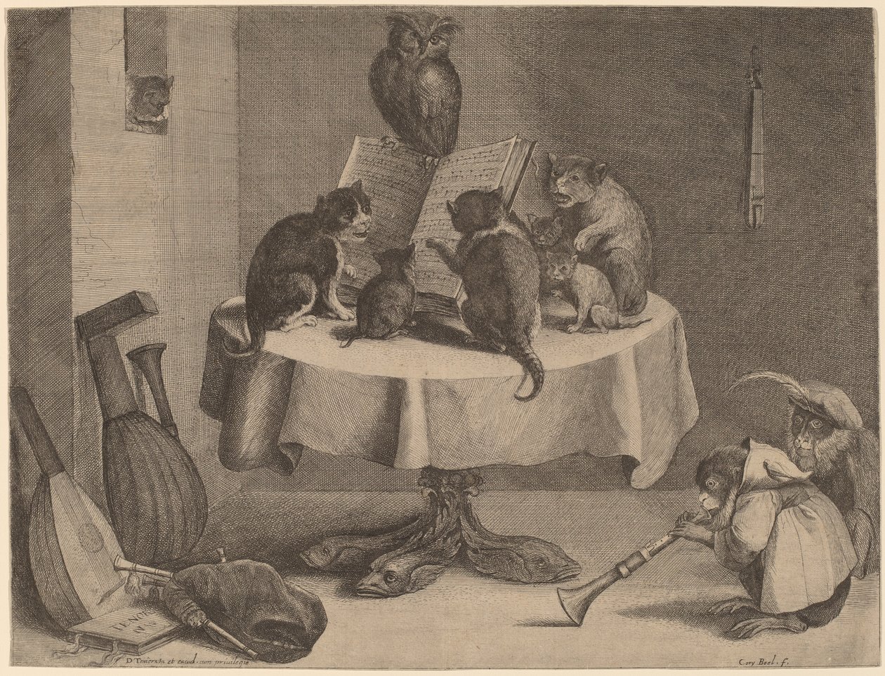 द कैट का कंसर्ट (उत्कीर्ण और नक़्क़ाशीदार कागज पर) द्वारा डेविड टेनियर्स द यंगर
