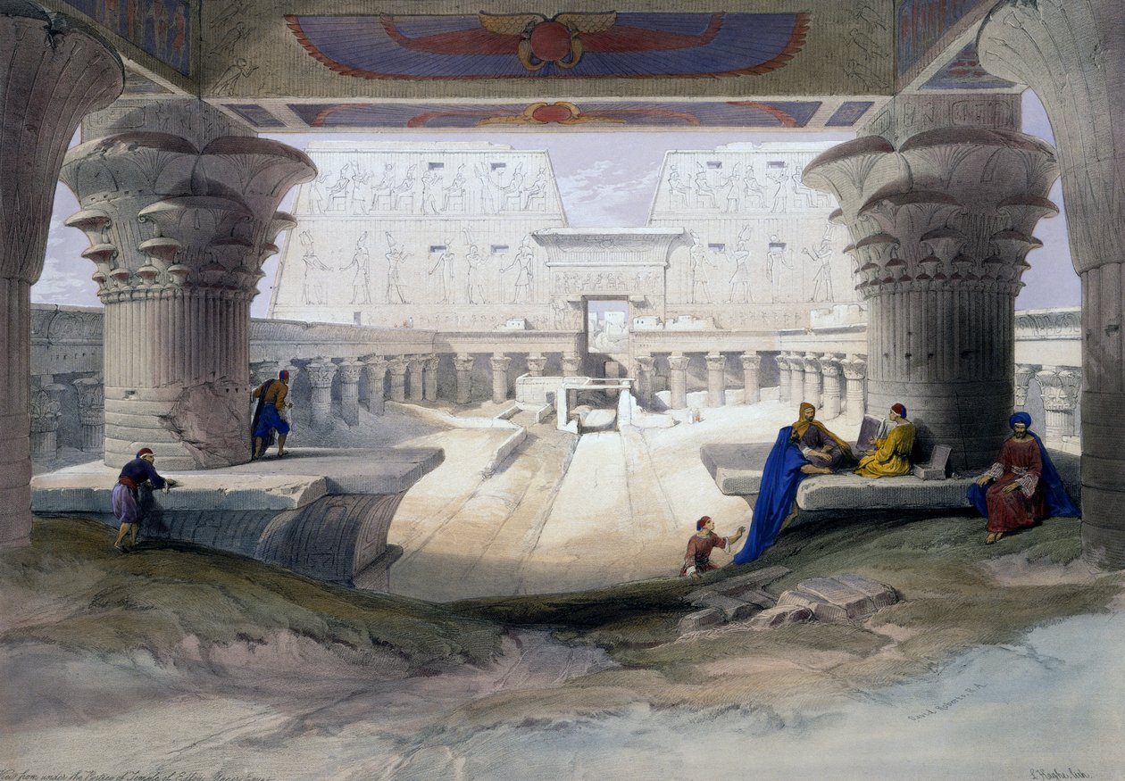 एडफू मंदिर, मिस्र और नूबिया से डेविड रॉबर्ट्स (1796-1864) द्वारा ड्राइंग से उकेरा गया द्वारा डेविड (बाद में) रॉबर्ट्स