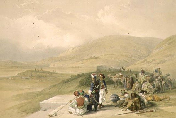 शेकेम में जैकब का कुआं, 17 अप्रैल 1839, लुई हाघे (1806-85) पब द्वारा उकेरी गई 'द होली लैंड' के खंड I से प्लेट 40। 1842 (लिथो) द्वारा डेविड (बाद में) रॉबर्ट्स