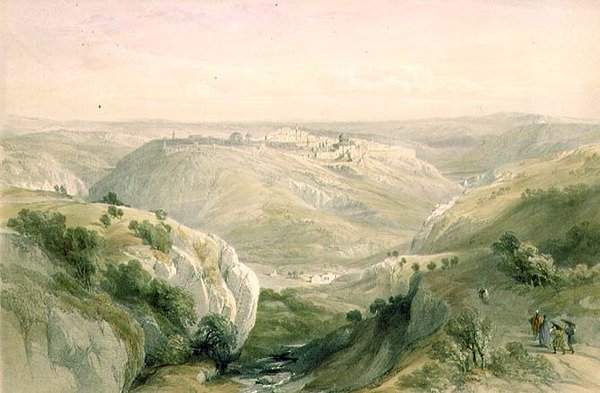 दक्षिण से जेरूसलम, 12 अप्रैल 1839, लुई हाघे (1806-85) पब द्वारा उकेरी गई 'द होली लैंड' के खंड I से प्लेट 10। 1842 (लिथो) द्वारा डेविड (बाद में) रॉबर्ट्स
