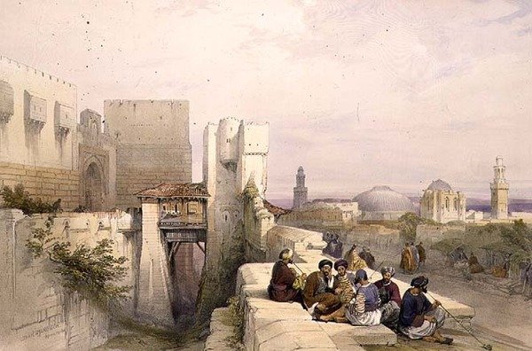 जेरूसलम का गढ़, 19 अप्रैल 1841, 'द होली लैंड' के खंड I से प्लेट 24, लुई हाघे (1806-85) पब द्वारा उकेरा गया। 1842 (लिथो) द्वारा डेविड (बाद में) रॉबर्ट्स