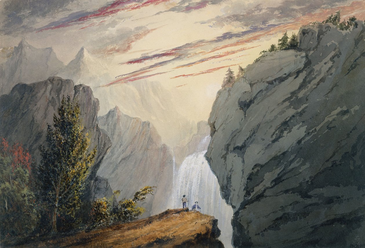 वाटरफॉल में, c.1850 (वॉटरकलर, गम अरबी और ऑफ-वाइट पेपर पर गौचे) द्वारा डेविड क्लेपोले जॉनसन