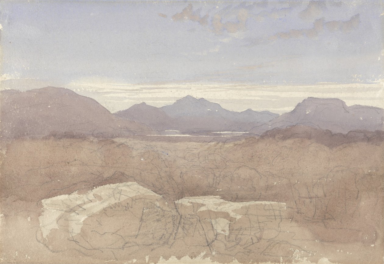 एक पर्वतीय दृश्य, उत्तर वेल्स, c.1818 (w - c और ग्रेफाइट कागज पर) द्वारा डेविड कॉक्स
