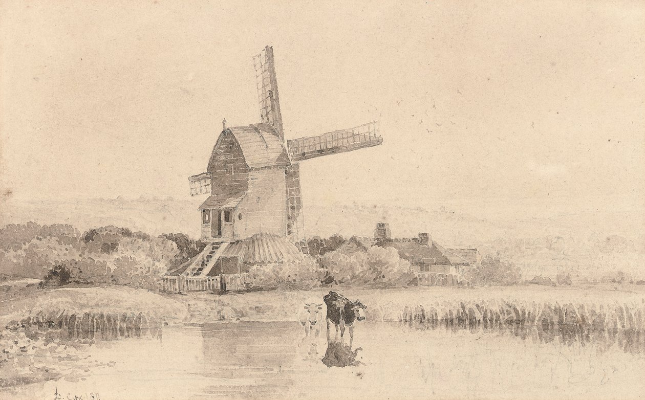 ड्यूलविच कॉमन, 1811 पर एक पवनचक्की द्वारा मवेशी को पानी पिलाते हुए द्वारा डेविड कॉक्स