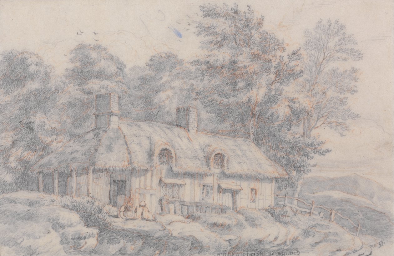 हियरफोर्डशायर में कुटीर, c.1820 (कागज पर ग्रेफाइट) द्वारा डेविड कॉक्स