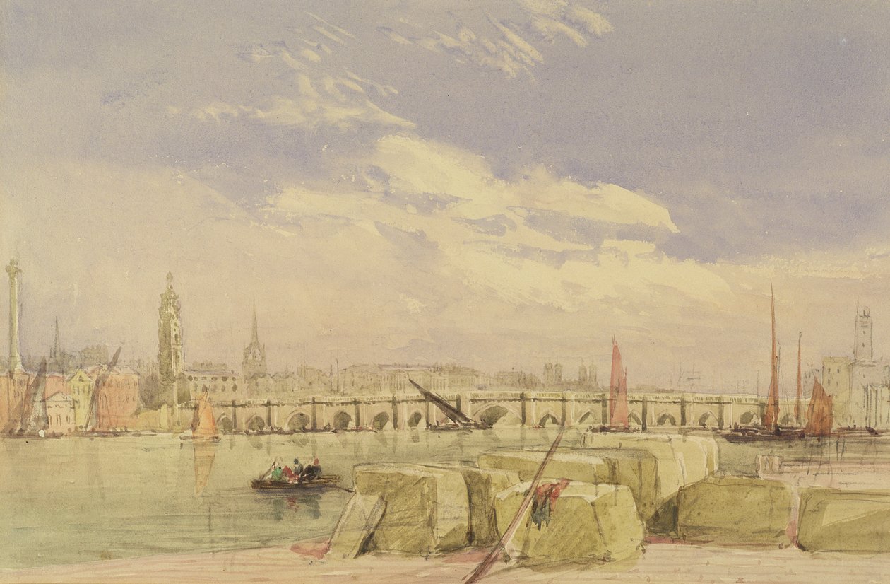 लंदन ब्रिज, c.1828-30 (डब्ल्यूसी और बॉडीकोल ओवर ग्रेफाइट पेपर पर) द्वारा डेविड कॉक्स