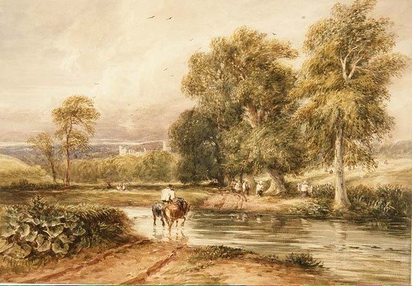 नंबर 1789 हेडन हॉल के दूर के दृश्य के साथ हेफ़ील्ड से लौटना (कागज पर पानी के रंग का) द्वारा डेविड कॉक्स