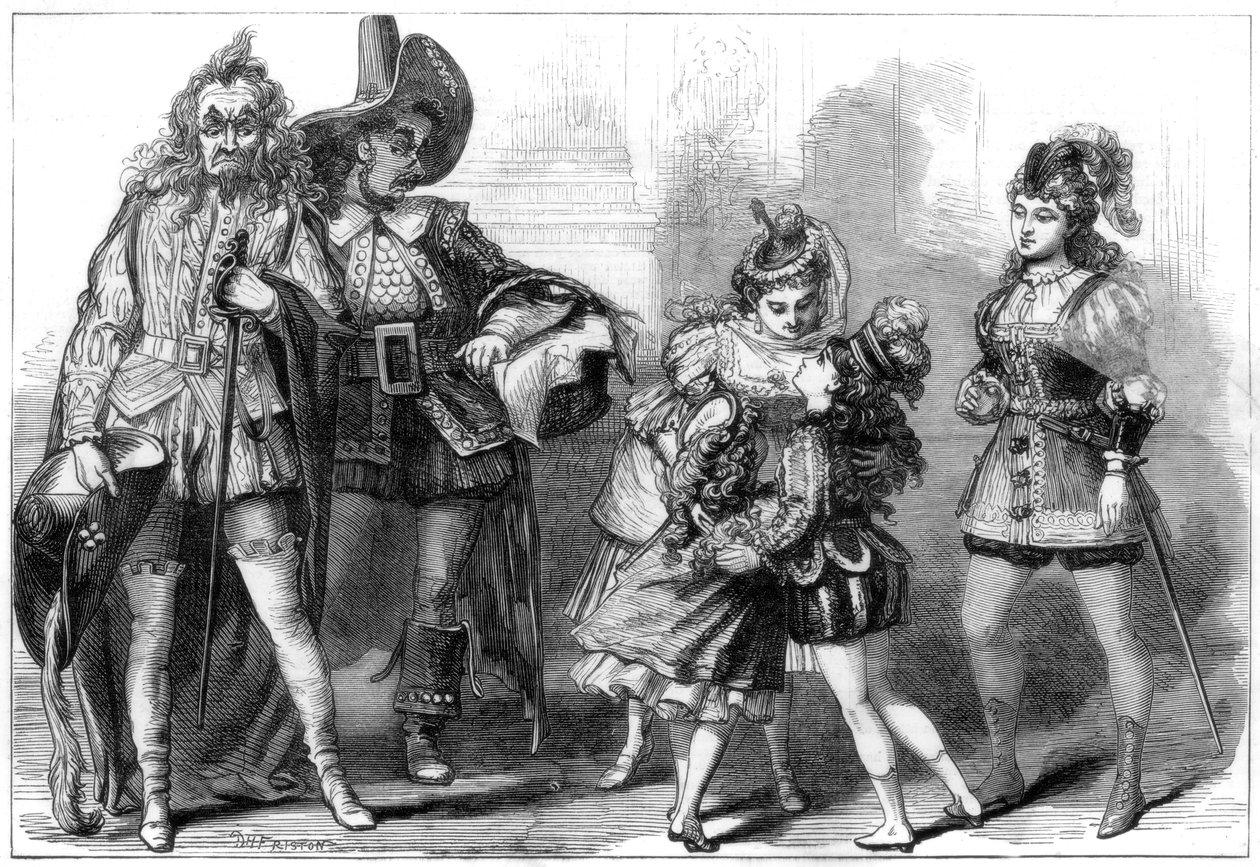 1875 में लंदन के कोवेंट गार्डन थिएटर में द बब्स इन द वुड का एक दृश्य। द्वारा डेविड हेनरी फ्रिस्टन