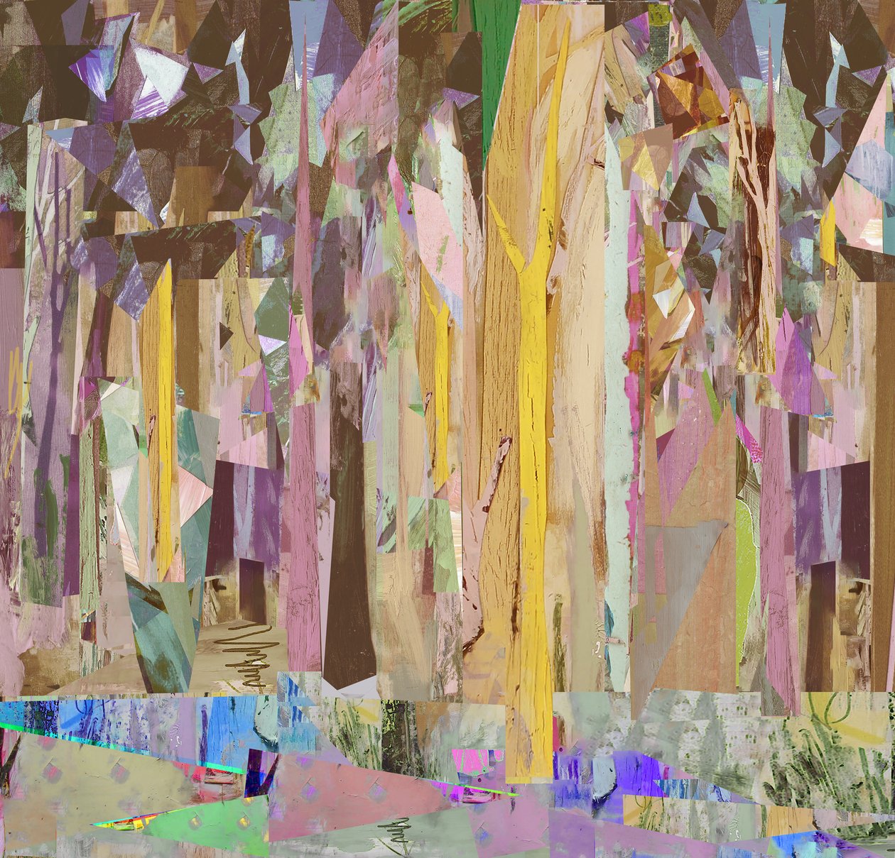 Copse/Fragments, 2017, लकड़ी के पैनल पर मिश्रित मीडिया। द्वारा डेविड मैककोनोची