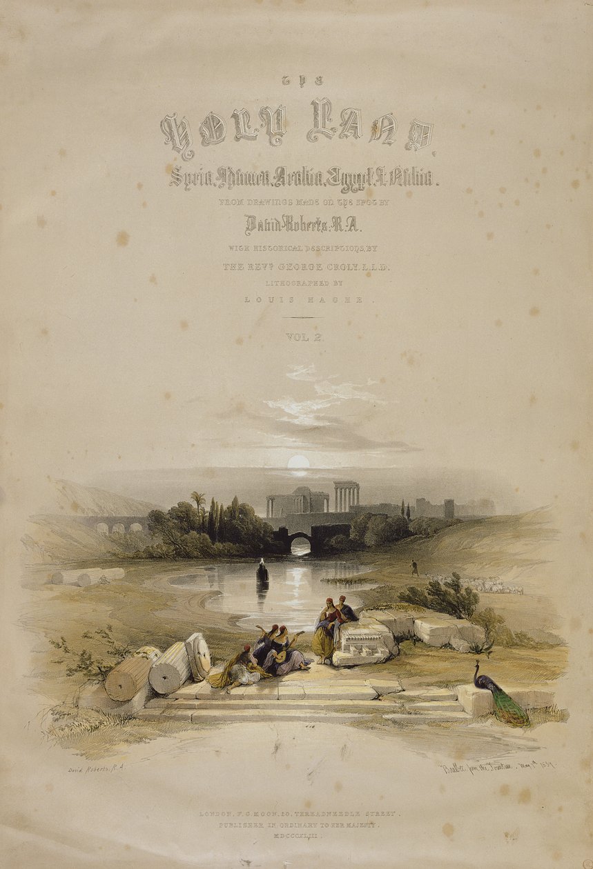 फव्वारा से बाल्बेक, 7 मई 1839, लुई हागे (1806-85) पब द्वारा उत्कीर्ण &39;द होली लैंड&39; के खंड II का शीर्षक पृष्ठ। 1843 द्वारा डेविड रॉबर्ट्स