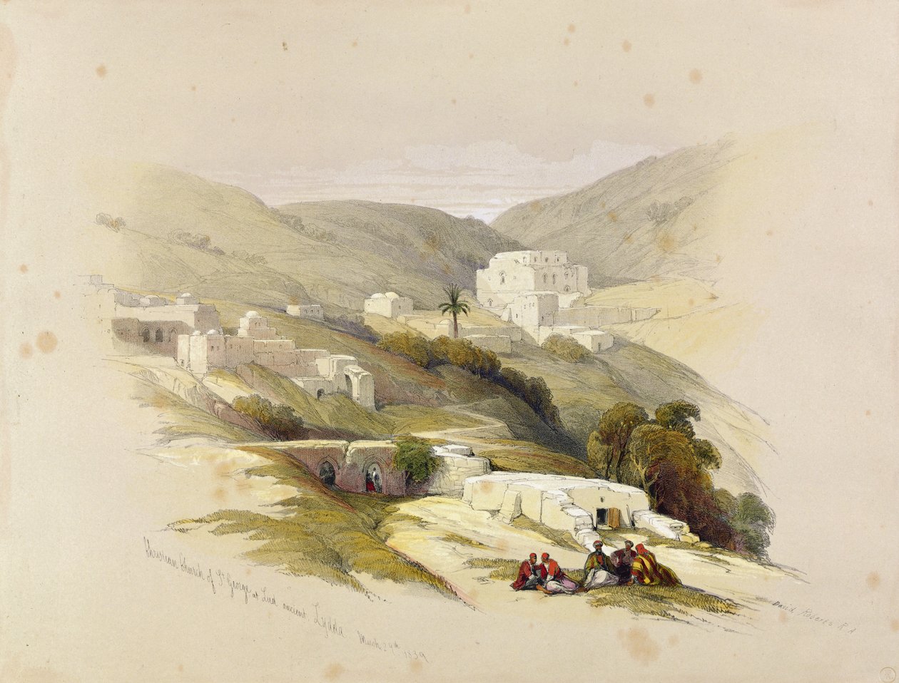 लुड (प्राचीन लिडा) में सेंट जॉर्ज का ईसाई चर्च 29 मार्च 1839, &39;द होली लैंड&39; के खंड II से; लुई हागे (1806-85) द्वारा लंदन में 1842 में प्रकाशित द्वारा डेविड रॉबर्ट्स