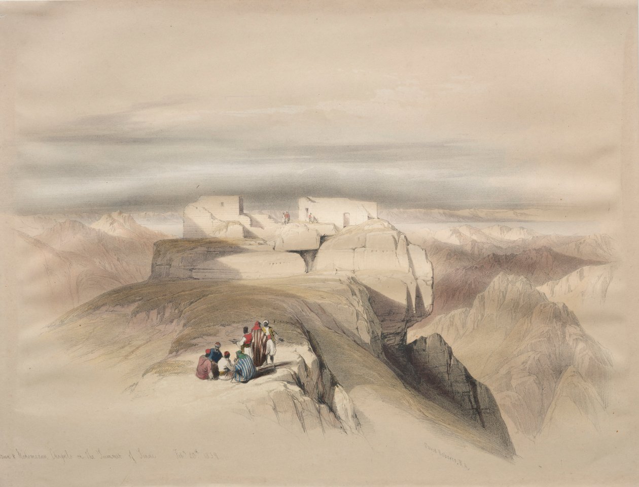 सिनाई, 1839 के शिखर सम्मेलन में ईसाई और महोमेदान चैपल। द्वारा डेविड रॉबर्ट्स