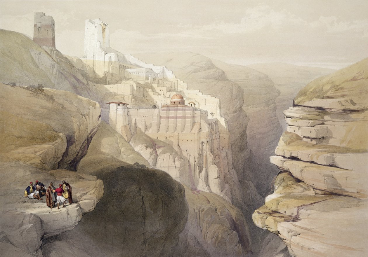 सेंट सबा का अधिवेशन, 4 अप्रैल 1839, लुई हागे (1806-85) पब द्वारा उत्कीर्ण &39;द होली लैंड&39; के खंड II से प्लेट 51। 1843 द्वारा डेविड रॉबर्ट्स