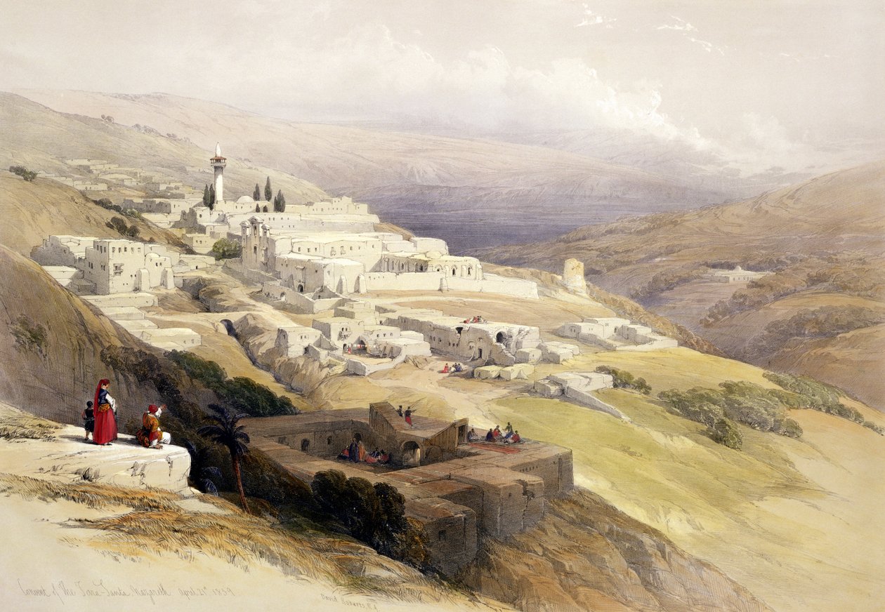 टेरा सांता, नाज़रेथ, अप्रैल 21 1839 का कॉन्वेंट, लुईस हेघे (1806-85) पब द्वारा उत्कीर्ण &39;द होली लैंड&39; के खंड I से प्लेट 30। 1842 द्वारा डेविड रॉबर्ट्स