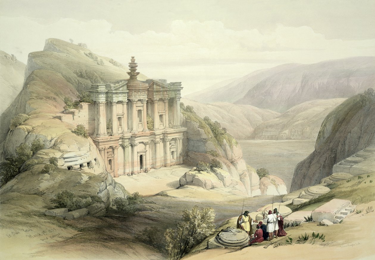 एल डेयर, पेट्रा, मार्च 8, 1839, लुई पवित्र (1806-85) पब द्वारा उत्कीर्ण &39;द होली लैंड&39; के वॉल्यूम III से प्लेट 90 1849 द्वारा डेविड रॉबर्ट्स