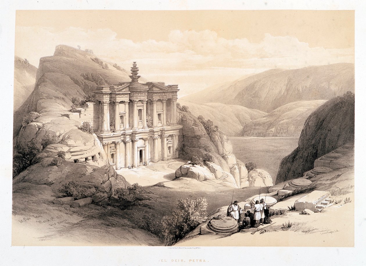 एल डीर, पेट्रा, 08/03/1839 को "" द होली लैंड "", लंदन -1849 में बनाई गई ड्राइंग द्वारा डेविड रॉबर्ट्स
