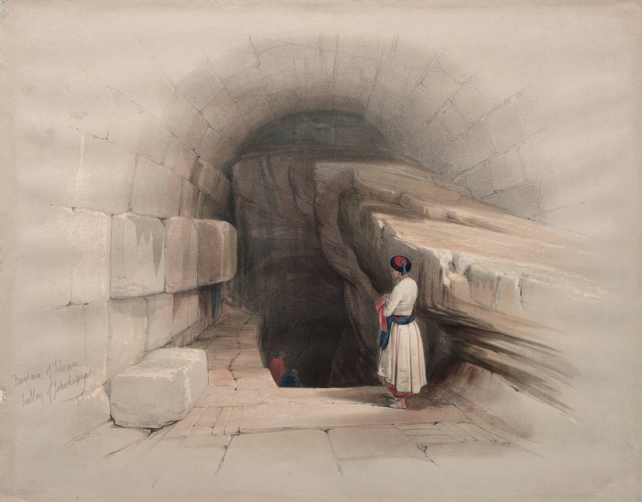 सिलोहम का फव्वारा, जोहोसफाट की घाटी, 1839। द्वारा डेविड रॉबर्ट्स