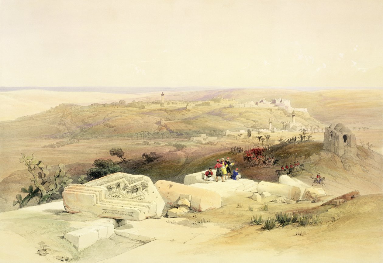 गाजा, मार्च 21 1839, &39;द होली लैंड&39; के वॉल्यूम II से प्लेट 59, लुई हागे (1806-85) पब द्वारा उकेरी गई। 1843 द्वारा डेविड रॉबर्ट्स
