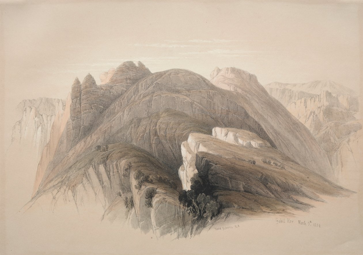 गेबिल होर। माउंट होर, क्लिफ़्स एनसर्कलिंग पेट्रा से, 1839। द्वारा डेविड रॉबर्ट्स
